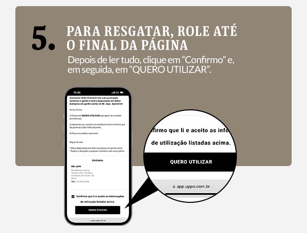 Para resgatar, role até o final da página
