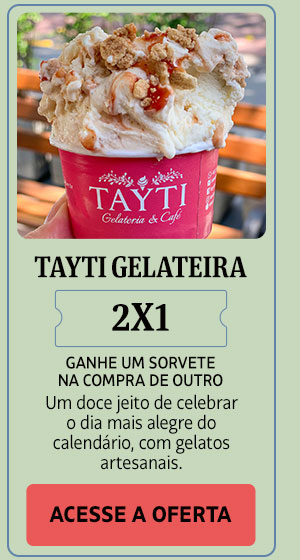 Tayti Gelateria: 2x1, ganhe um sorvete na compra de outro