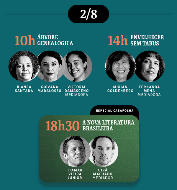 2/8 - Árvore genealógica | 14h evelhecer sem tabus | 18h30 A nova literatura brasileira