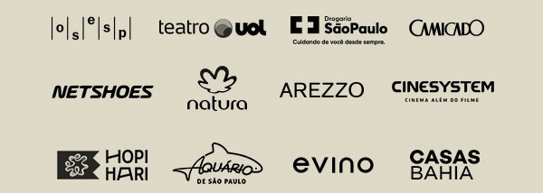 Osesp, Teatro UOL, Drogaria Sâo Paulo, Camicado, Netshoes, Natura, Arezzo, Cinesystem, Hopi Hari, Aquário de São Paulo, Evino, Casas Bahia