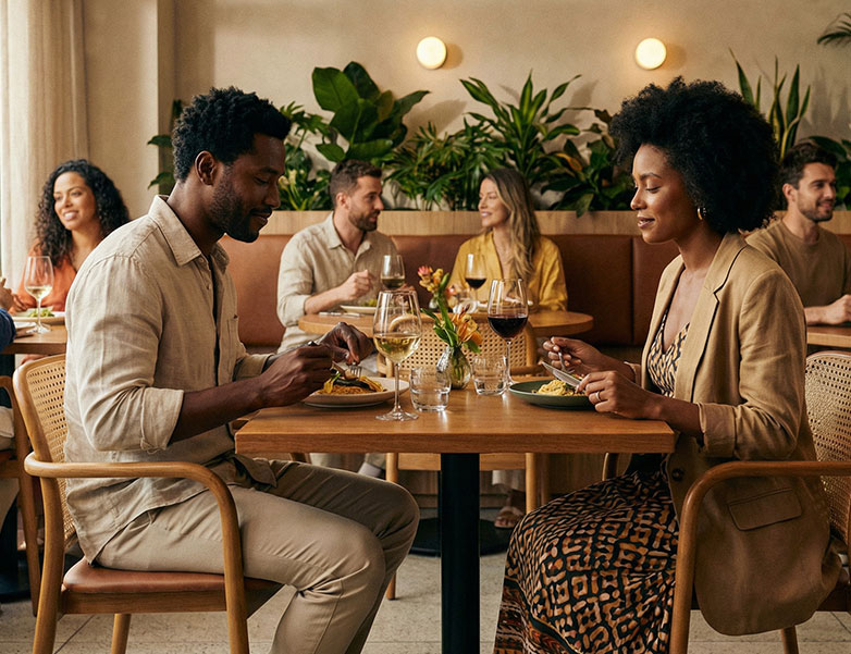 Pessoas reunidas em um restaurante